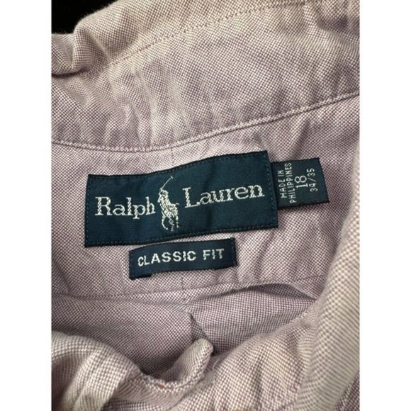 Ralph Lauren Classic Fit Button Down Shirt Mens Purple Long Sleeve Sz 18 |D1 - Picture 5 of 7